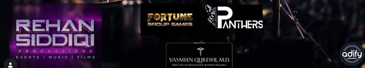 Partner logos from the poster: Rehan Siddiqi Productions, Fortune Group Games, Panthers, Vasmeen Qureshi M.D., Adify