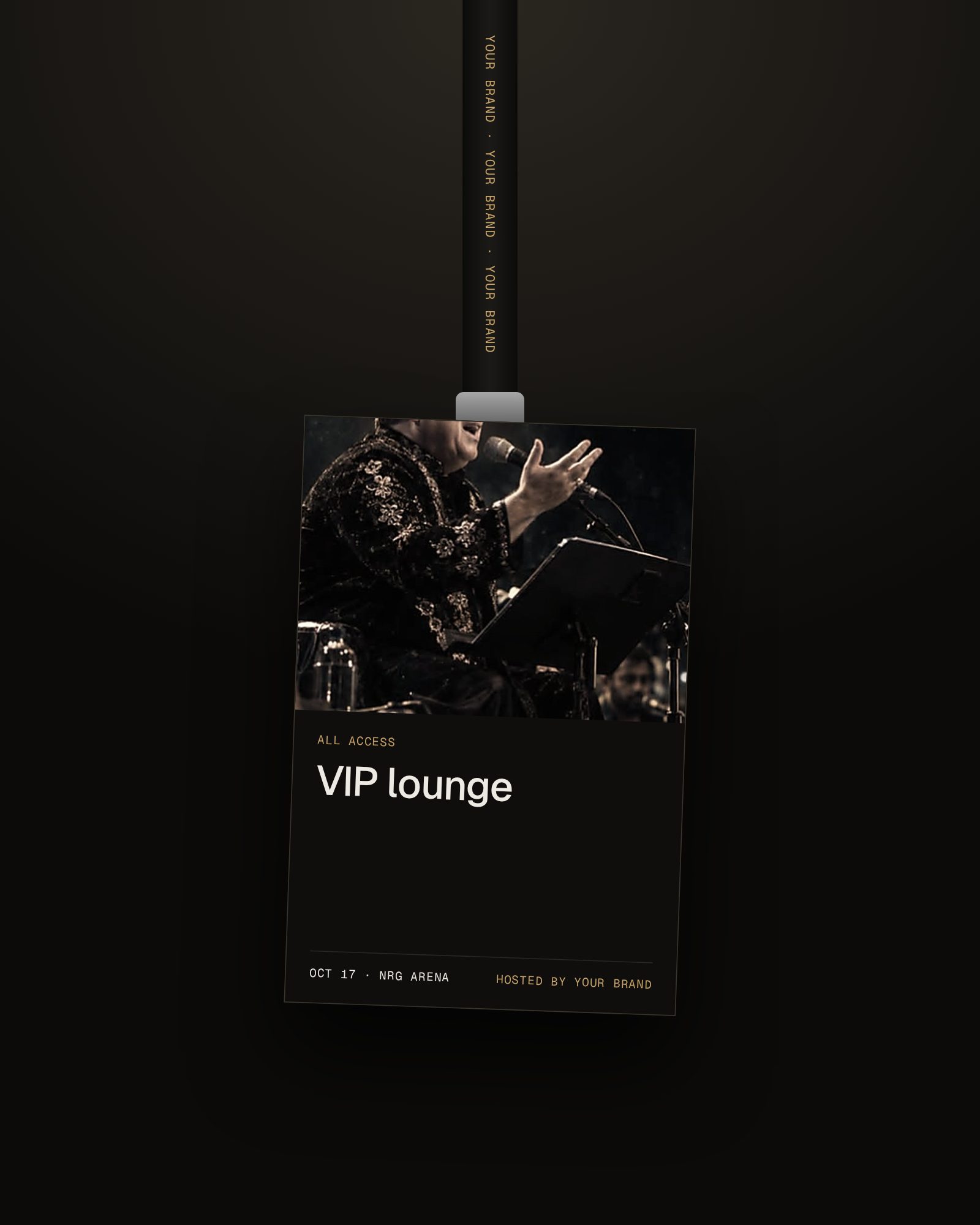 VIP lanyard and pass mockup with sponsor name on the strap