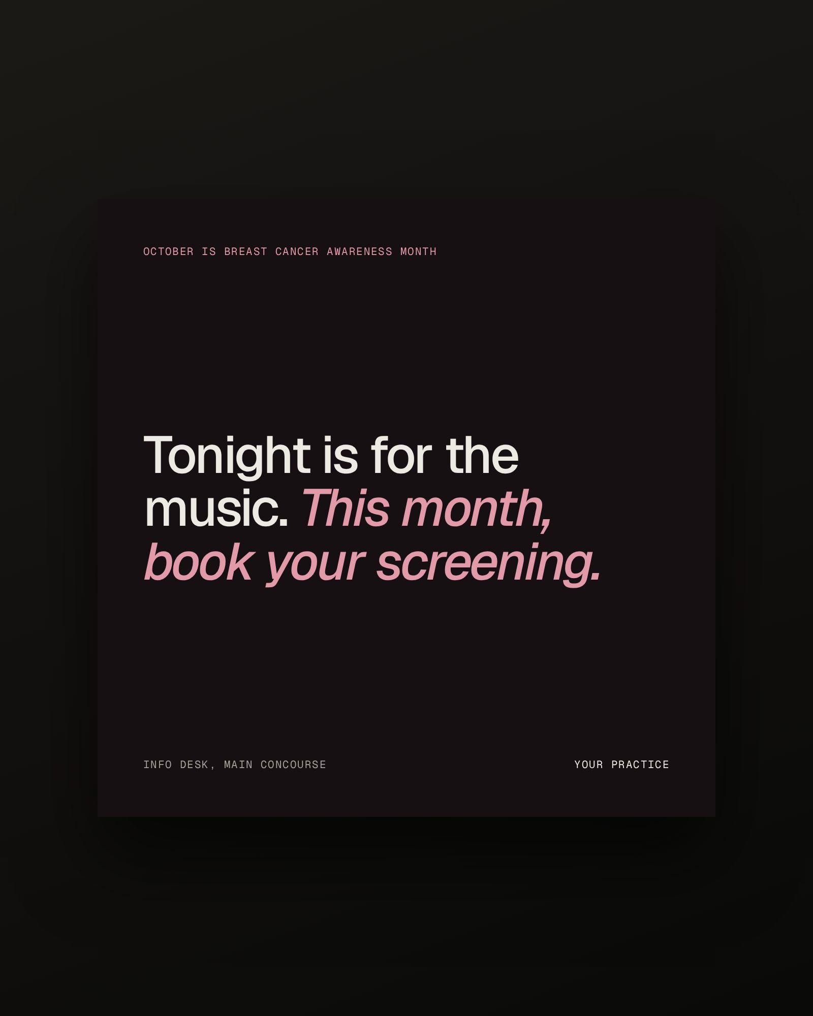 Breast Cancer Awareness Month card mockup for a health sponsor