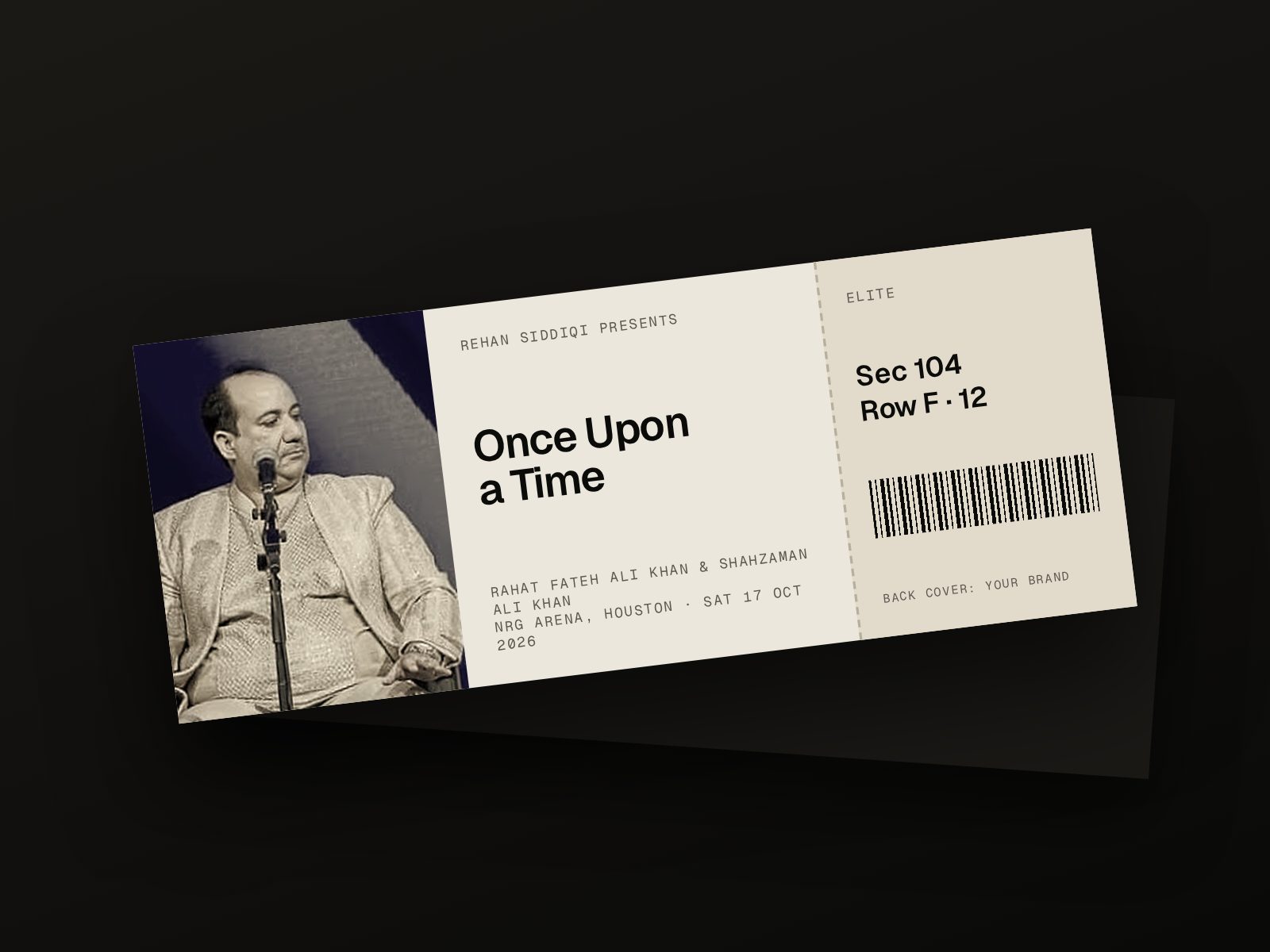 Printed commemorative ticket mockup with sponsor credit on the back